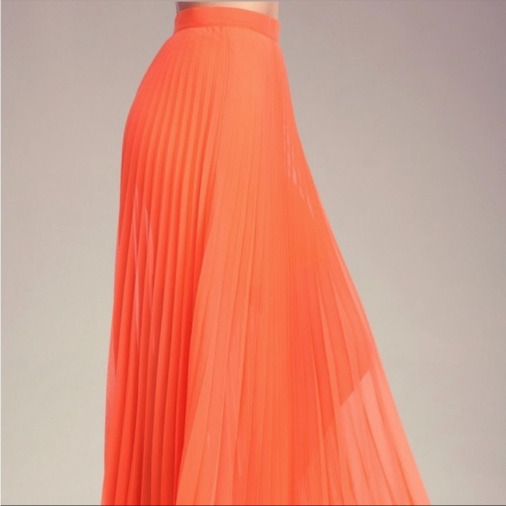 bebe Orange Pleated Maxi Skirt